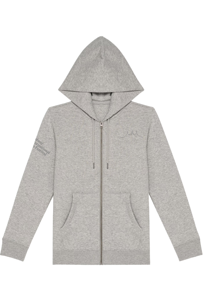 2025 Grey Heather Organic Full Zip Big Top Logo Hoodie (Unisex)